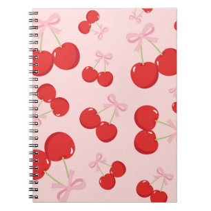 Red Cherries with Pink Bow Coquette Cottage Chic Notebook