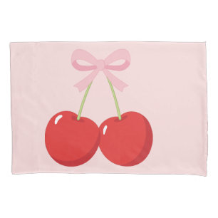 Red Cherries with Pink Bow Coquette Cottage Chic Pillowcase
