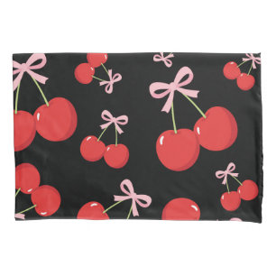 Red Cherries with Pink Bow Coquette Cottage Chic Pillowcase