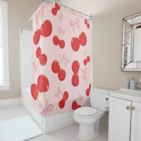 Red Cherries with Pink Bow Coquette Cottage Chic