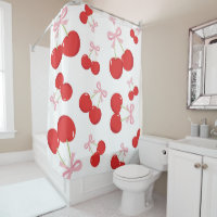 Red Cherries with Pink Bow Coquette Cottage Chic