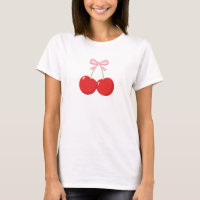 Red Cherries with Pink Bow Coquette Cottage Chic