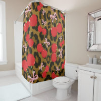 Red Cherries with Pink Bow Coquette Leopard Print