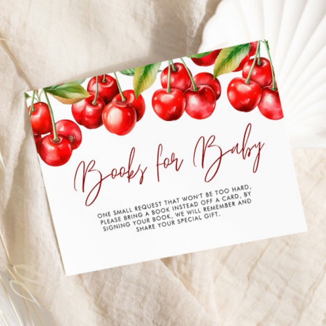 Red Cherry Baby Shower Books For Baby Enclosure Card (Creator Uploaded)