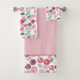 Red cherry berry fruit stylish bath towel set