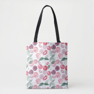 Red cherry berry fruit stylish tote bag
