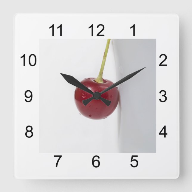 Red Cherry Berry Square Wall Clock (Front)