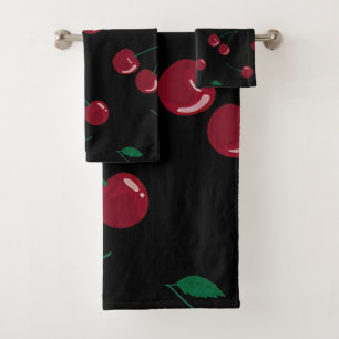 Red Cherry Black  Bath Towel Set