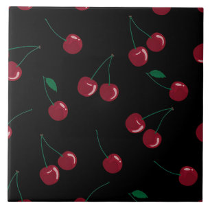 Red Cherry Black Ceramic Tile