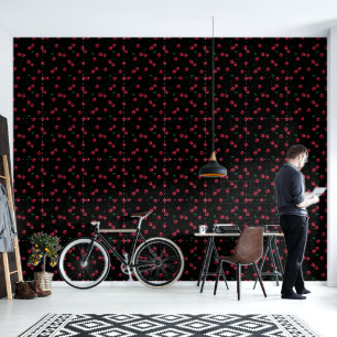 Red Cherry Black Peel and Stick Wallpaper