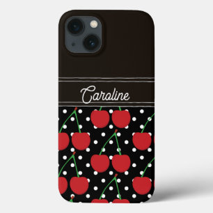 red cherry black polka dots vintage personalised iPhone 13 case