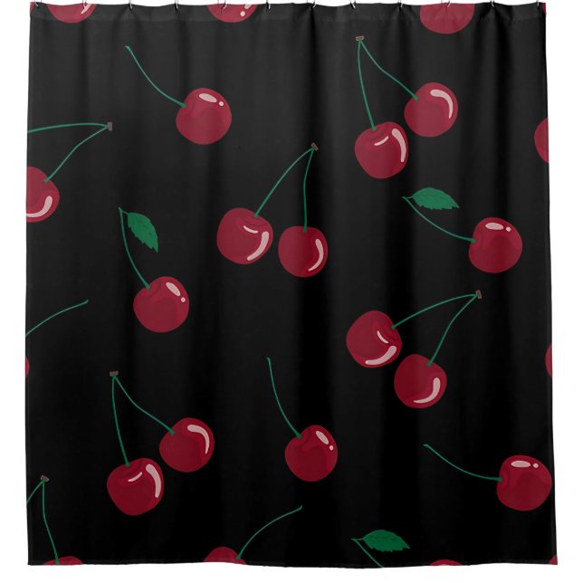 Red Cherry Black Shower Curtain (Front)