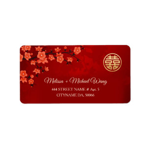 Red Cherry Blossom    Chinese Wedding Label
