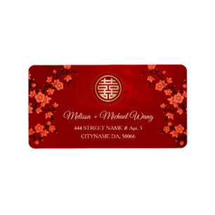 Red Cherry Blossom    Chinese Wedding Label