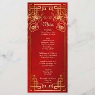 Red Cherry Blossom Chinese Wedding Menu Card