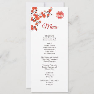 Red Cherry Blossom Chinese Wedding Menu Card