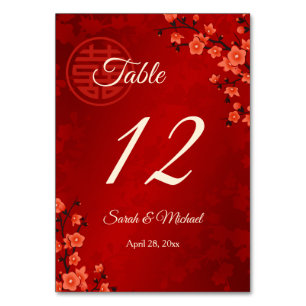 Red Cherry Blossom Chinese Wedding  Table Number