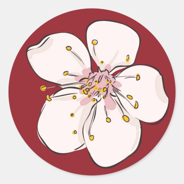 Red Cherry Blossom - Circle Sticker (Front)