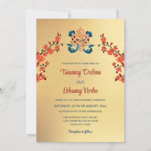 Red Cherry Blossom Endless Knot Tibetan Wedding Invitation
