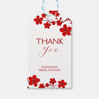 Red Cherry Blossom Floral Bridal Shower Gift Tags