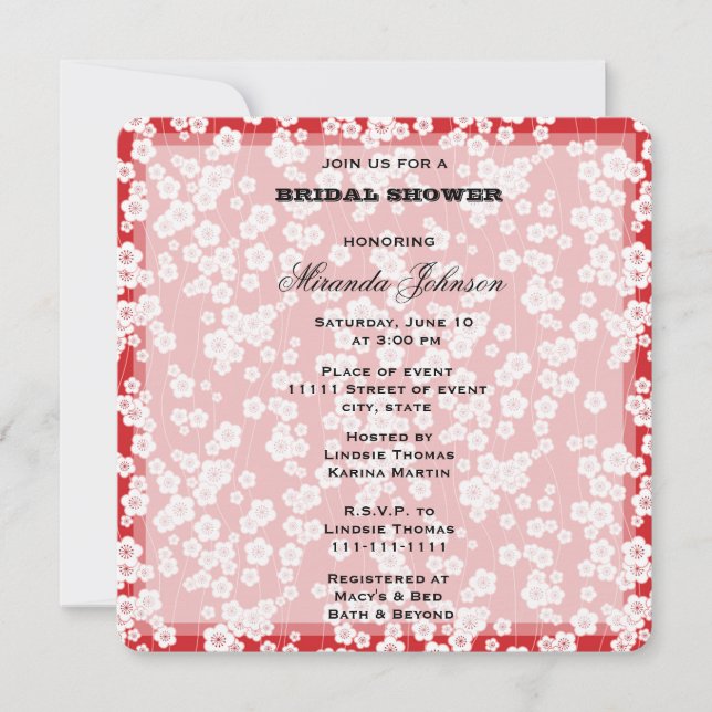 Red Cherry Blossom Floral Bridal Shower Invitation (Front)