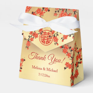Red Cherry Blossom Gold Custom Chinese Wedding Favour Box
