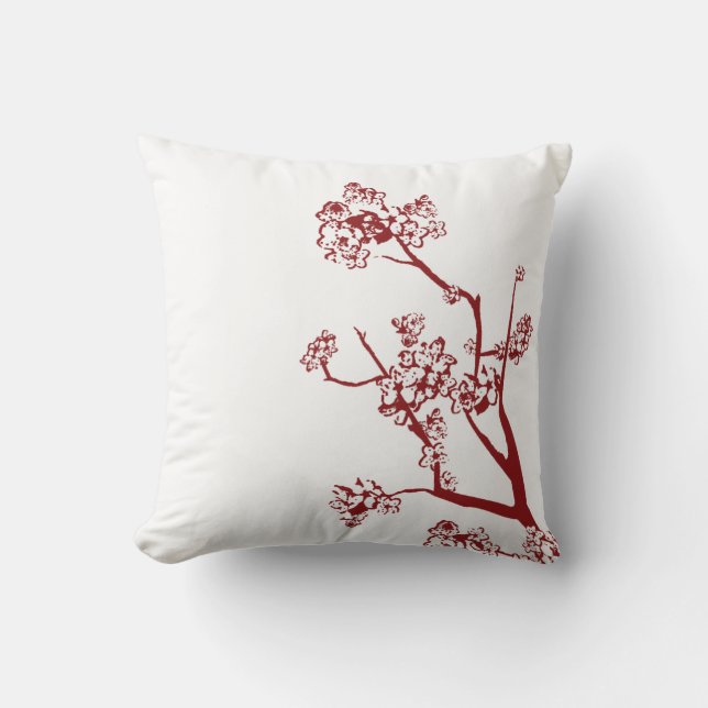 Red Cherry Blossom Pillow (Front)