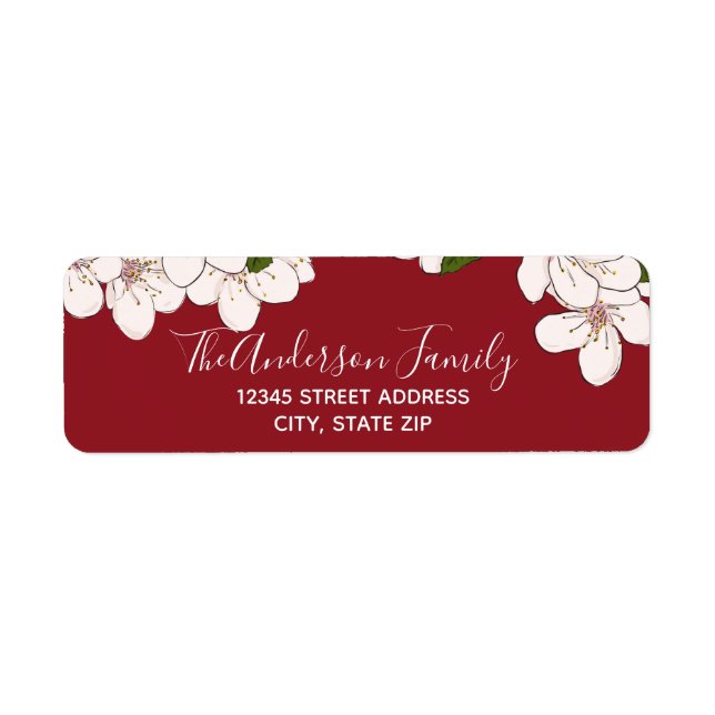 Red Cherry Blossom - Return Address Label (Front)