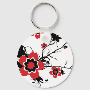 Red Cherry Blossom Sakura Design Key Ring