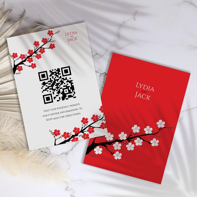 Red Cherry Blossom Themed Wedding Enclosure Card (Creator Uploaded)
