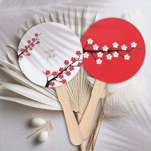 Red Cherry Blossom Themed Wedding Hand Fan
