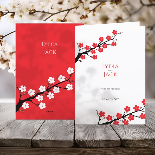 Red Cherry Blossom Themed Wedding Programme (Creator Uploaded)