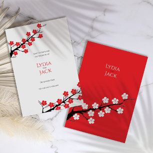 Red Cherry Blossom Themed Wedding Save The Date