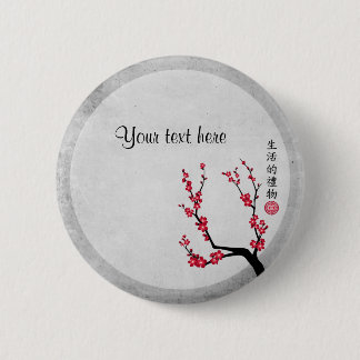 Red cherry blossom three art "Gift of life" 6 Cm Round Badge