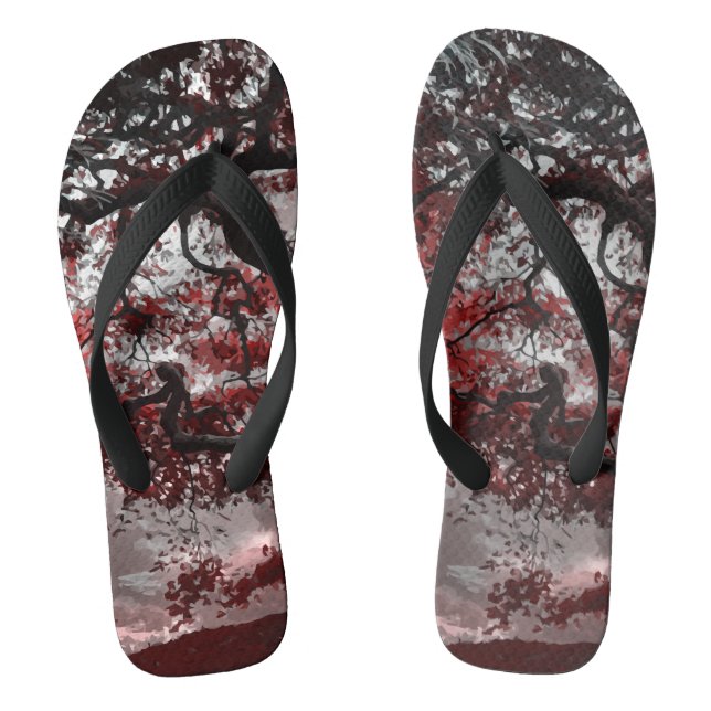 Red Cherry Blossom Tree Flip Flops (Footbed)