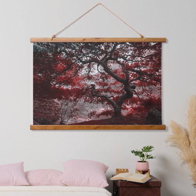 Red Cherry Blossom Tree Hanging Tapestry (Bedroom)
