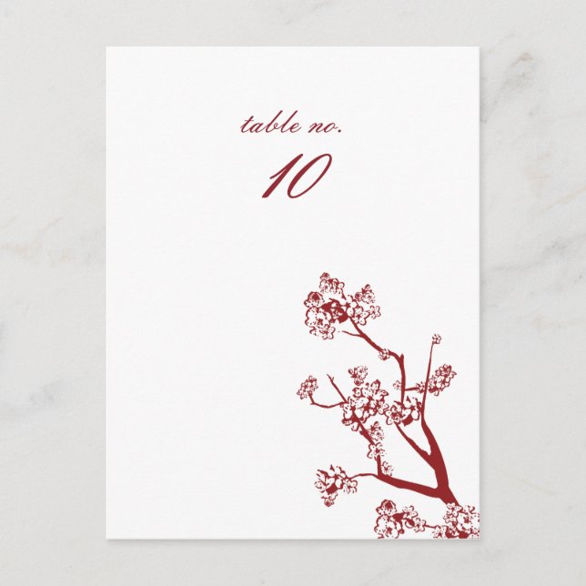 Red Cherry Blossom Wedding Table Place Cards (Front)