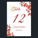 Red Cherry Blossom  White Chinese Wedding  Table Number<br><div class="desc">This Chinese wedding table number cards features beautiful red cherry blossoms and beige double happiness symbol on a white background.</div>