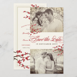Red Cherry Blossoms Asian Zen Sakura Flowers Photo Save The Date