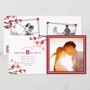 Red Cherry Blossoms Chinese Double Happiness Photo Save The Date
