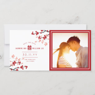 Red Cherry Blossoms Chinese Double Happiness Photo Save The Date