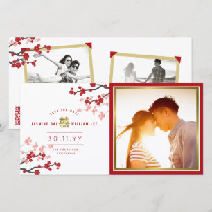 Red Cherry Blossoms Chinese Double Happiness Photo Save The Date