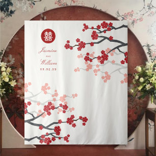 Red Cherry Blossoms Chinese Wedding Photo Backdrop Tapestry