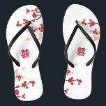 Red Cherry Blossoms Double Xi Chic Chinese Wedding Flip Flops<br><div class="desc">Red Cherry Blossoms Or Sakura Spring Flowers And Modern Double Happiness Chinese Wedding Flip Flops. Oriental red and white cherry blossoms or sakura flowers with double happiness symbol. An elegant and romantic asian themed wedding design which is modern and classy. Cherry blossoms bloom in spring and symbolise new beginnings, love...</div>