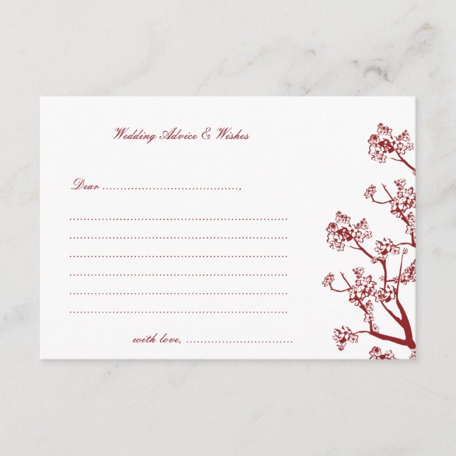 Red Cherry Blossoms Oriental Wedding Advice Cards (Front)