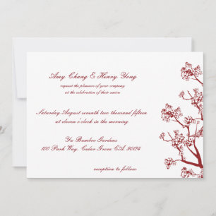 Red Cherry Blossoms Oriental Wedding Invitations