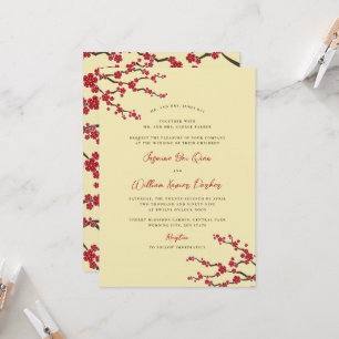 Red Cherry Blossoms Sakura Flowers Asian Wedding Invitation