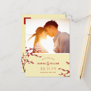Red Cherry Blossoms Sakura Photo Save The Date Announcement Postcard