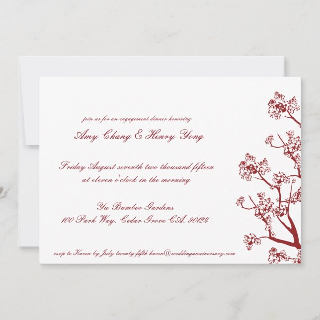 Red Cherry Blossoms Wedding Anniversary Invite (Front)