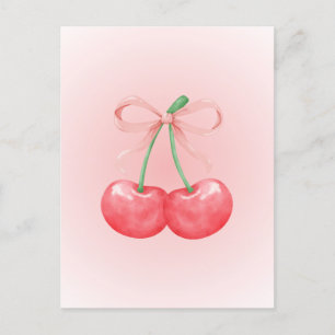 Red cherry bow postcard